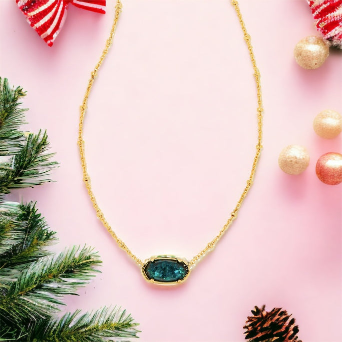Faceted Gold Elisa Short Pendant Necklace in Dark Teal Mica | KENDRA SCOTT - The Street Boutique 