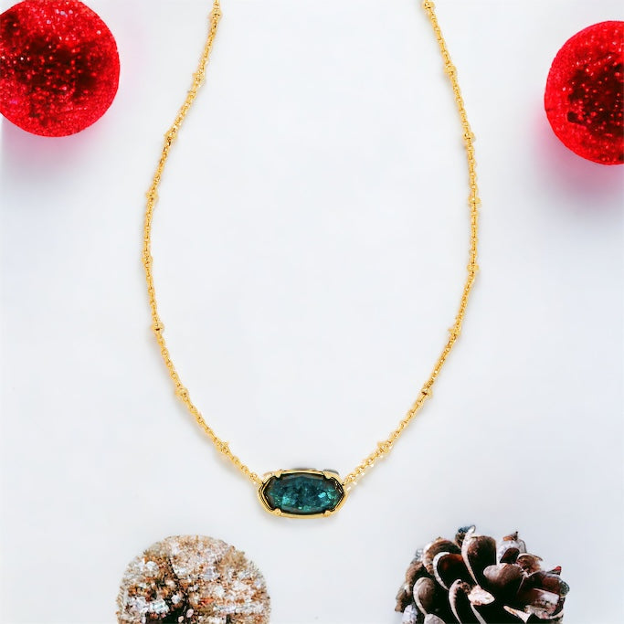 Load image into Gallery viewer, Faceted Gold Elisa Short Pendant Necklace in Dark Teal Mica | KENDRA SCOTT - The Street Boutique 
