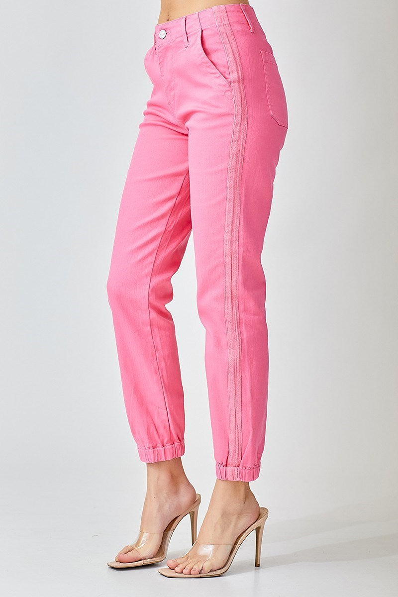 High Rise Jogger Jeans in Hot Pink - The Street Boutique 