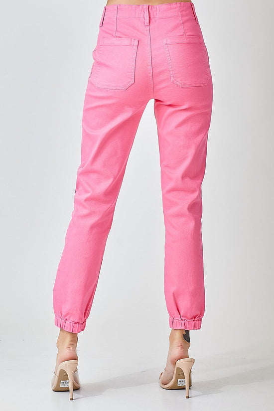 Load image into Gallery viewer, High Rise Jogger Jeans in Hot Pink - The Street Boutique 
