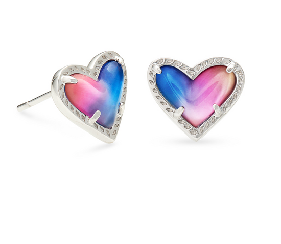 Ari Heart Silver Stud Earrings in Watercolor Illusion | KENDRA SCOTT - The Street Boutique 