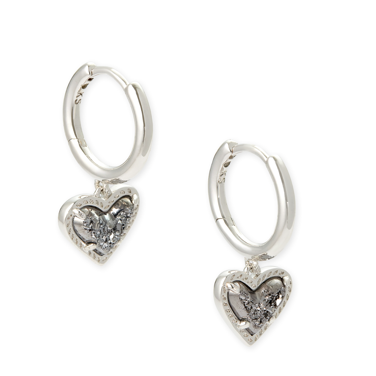 Load image into Gallery viewer, Ari Heart Silver Huggie Earrings in Platinum Drusy | KENDRA SCOTT - The Street Boutique 
