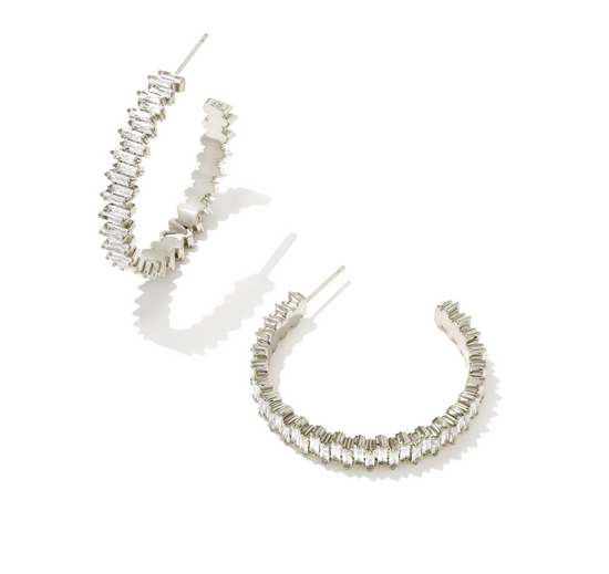 Load image into Gallery viewer, Juliette Silver Hoop Earrings in White Crystal | KENDRA SCOTT - The Street Boutique 
