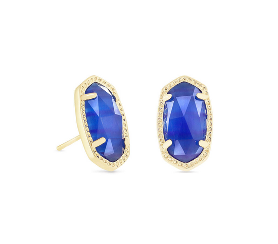 Ellie Gold Stud Earrings in Cobalt Cats Eye | KENDRA SCOTT - The Street Boutique 