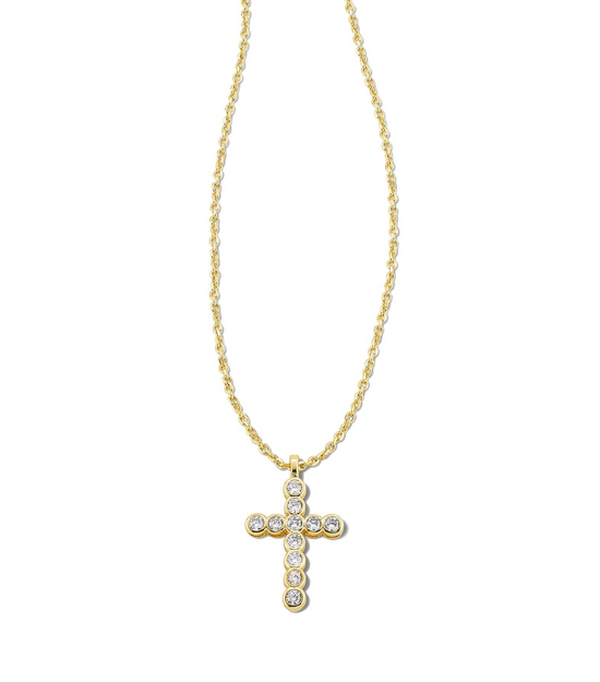 Gold Cross Pendant Necklace in White Crystal | KENDRA SCOTT - The Street Boutique 