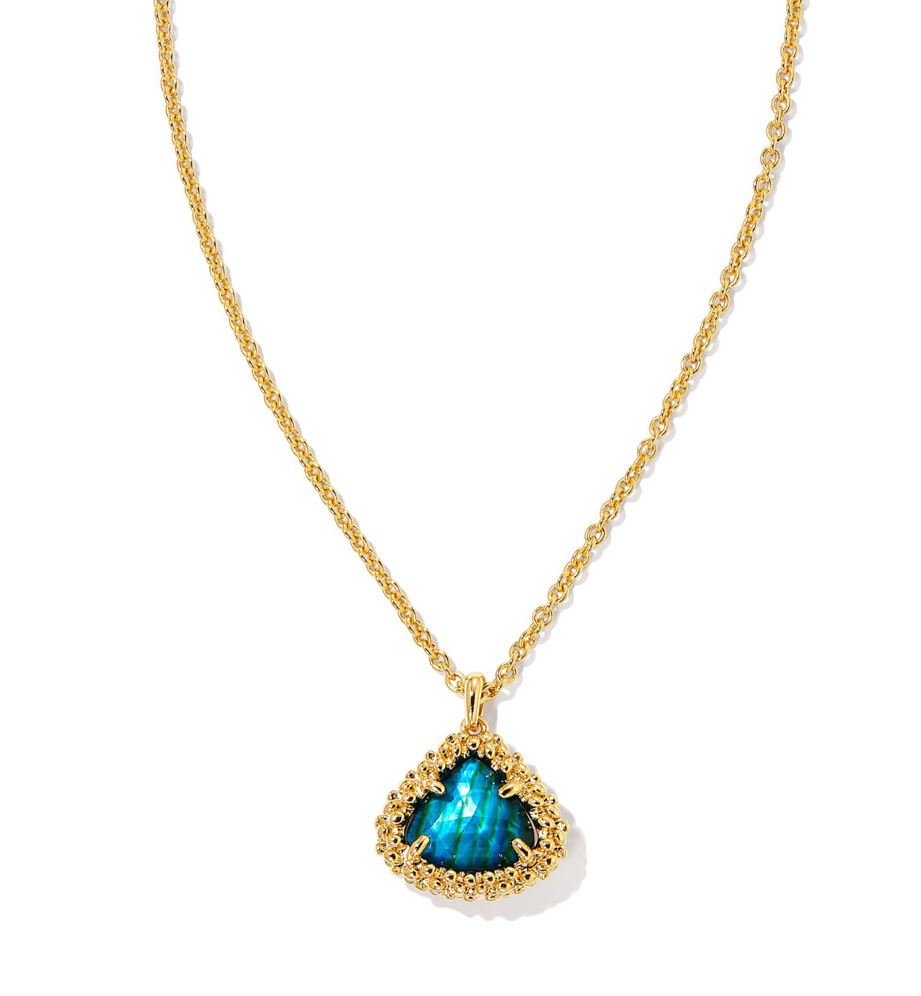 Load image into Gallery viewer, Framed Kendall Gold Short Pendant Necklace in Teal Abalone | KENDRA SCOTT - The Street Boutique 
