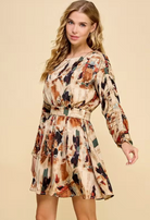 Ruched Sleeve Mini Dress in Multi Taupe - The Street Boutique 