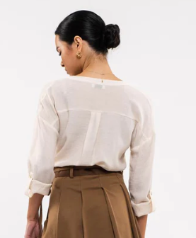 Load image into Gallery viewer, Deep V Neck Blouse in Cream - The Street Boutique 
