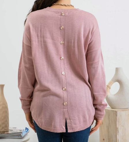 Back Button Sweater in Light Pink - The Street Boutique 