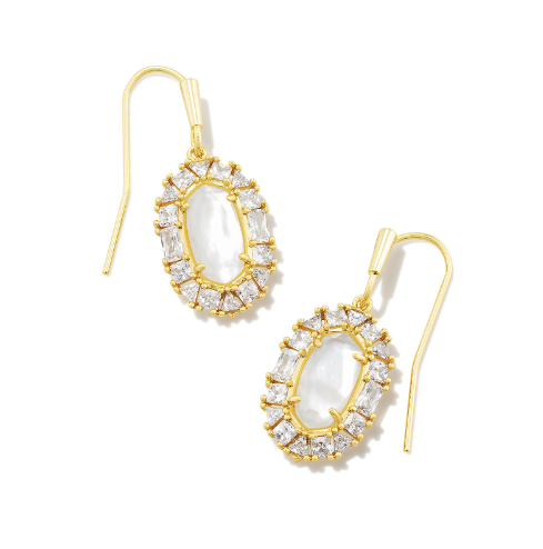 Lee Drop Gold Crystal Frame Earrings in Ivory Mother of Pearl | KENDRA SCOTT - The Street Boutique 