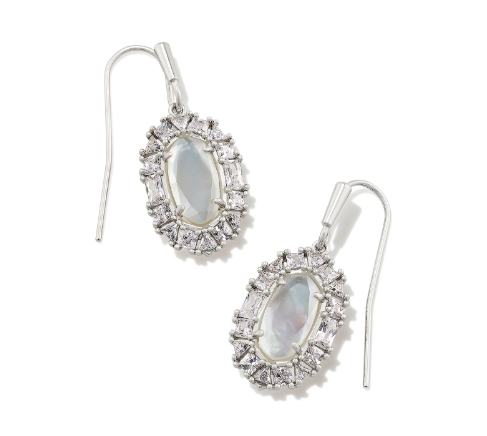 Lee Drop Silver Crystal Frame Earrings in Ivory Mother of Pearl | KENDRA SCOTT - The Street Boutique 