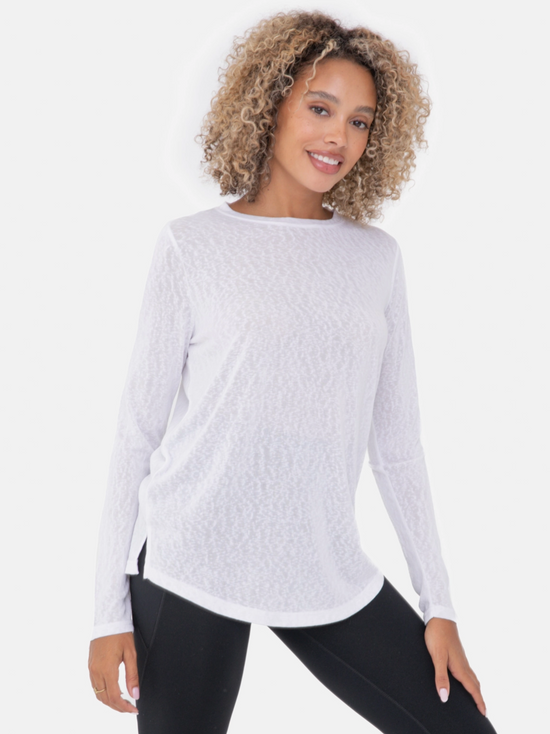 Modal-Blend Crew Neck Long Sleeve Tee in White - The Street Boutique 
