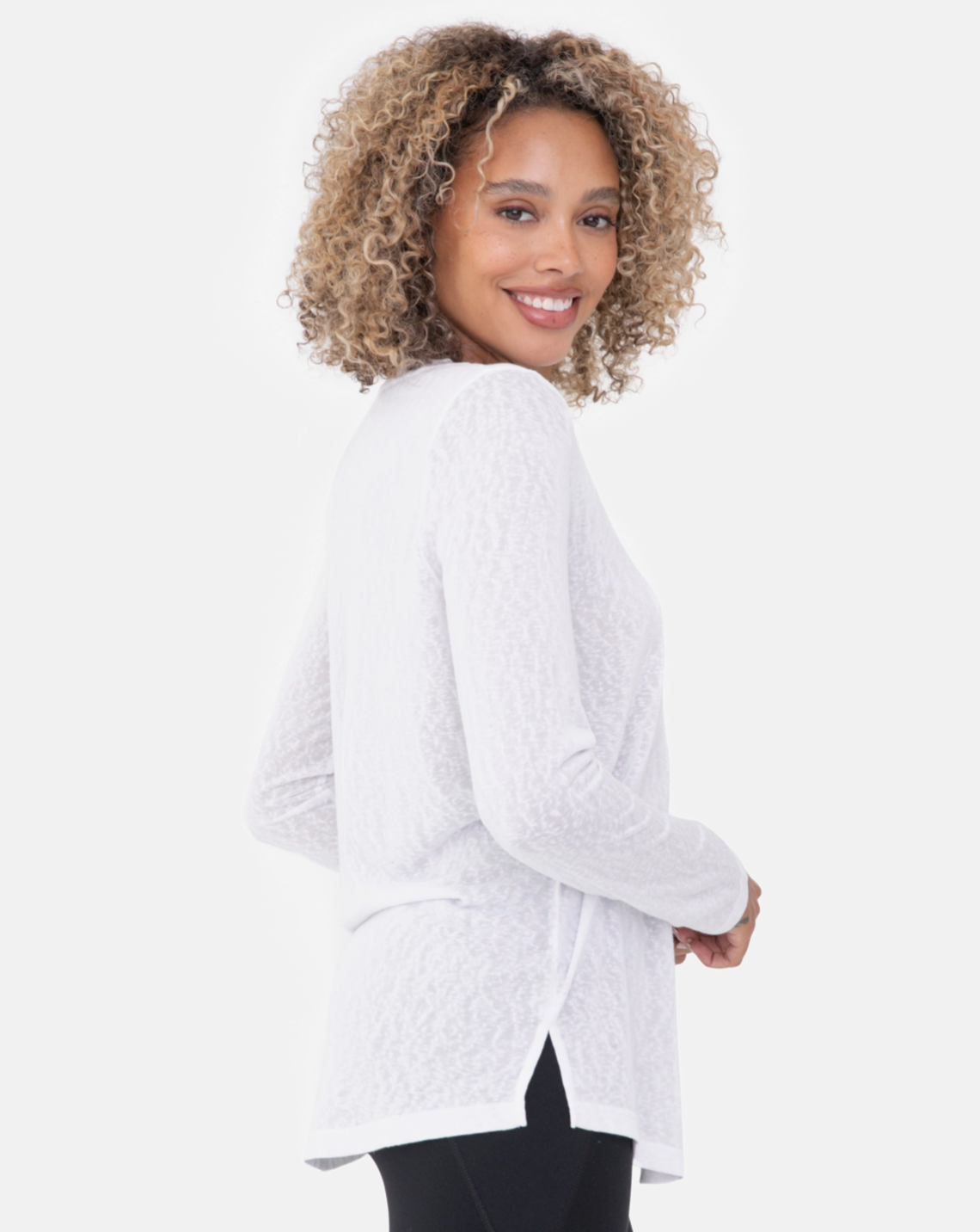 Modal-Blend Crew Neck Long Sleeve Tee in White - The Street Boutique 