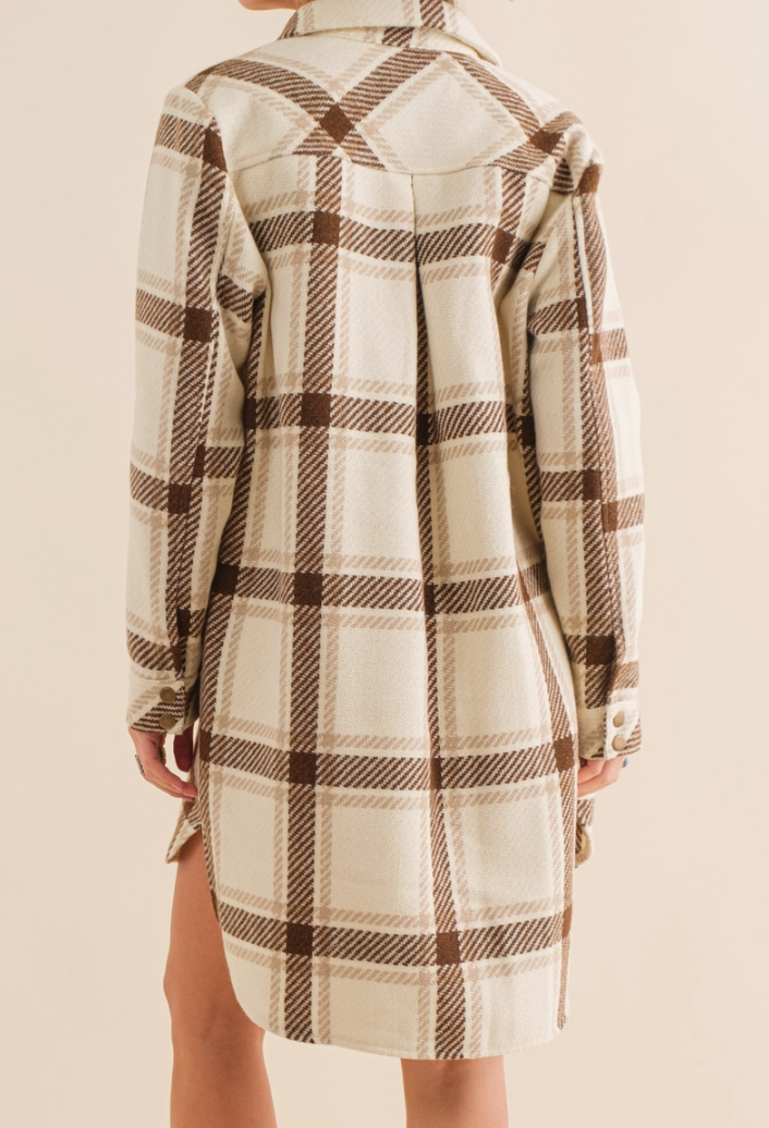 Plaid Snap Button Jacket in Brown - The Street Boutique 