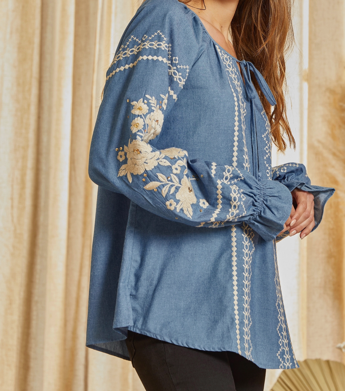 Embroidered Tunic Top in Denim - The Street Boutique 