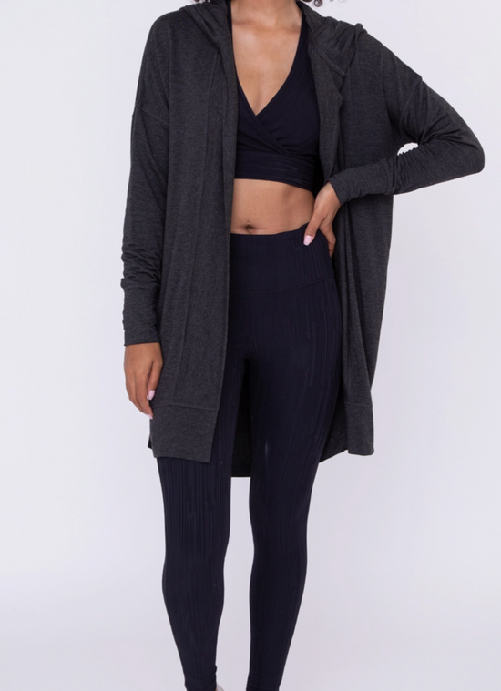 Longline Hooded Cardigan with Pockets in Black - The Street Boutique 