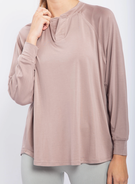 Tencel Notched Flow Top in Nude - The Street Boutique 