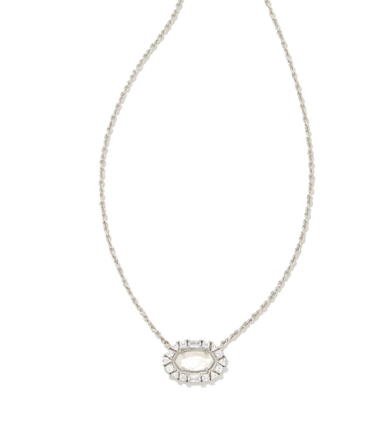 Elisa Silver Crystal Frame Short Pendant Necklace in Ivory Mother-of-Pearl | KENDRA SCOTT - The Street Boutique 
