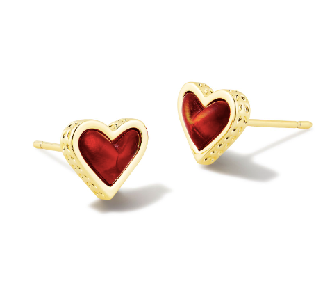 Load image into Gallery viewer, Framed Ari Heart Gold Stud Earrings in Red Opalescent Resin | KENDRA SCOTT - The Street Boutique 
