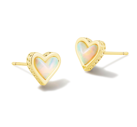 Load image into Gallery viewer, Framed Ari Heart Gold Stud Earrings in White Opalescent Resin | KENDRA SCOTT - The Street Boutique 

