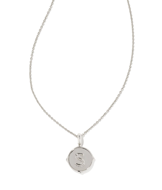 Load image into Gallery viewer, Letter &amp;quot;S&amp;quot; Silver Disc Reversible Pendant Necklace in Iridescent Abalone | KENDRA SCOTT - The Street Boutique 
