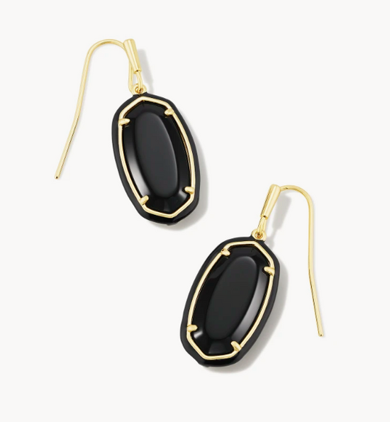 Dani Gold Enamel Framed Drop Earrings in Black Agate | KENDRA SCOTT - The Street Boutique 
