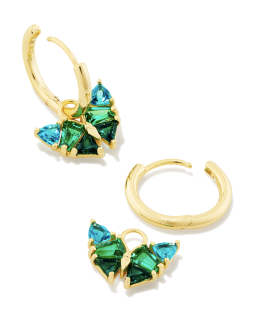 Load image into Gallery viewer, Blair Gold Butterfly Huggie Earrings in Green Mix | KENDRA SCOTT - The Street Boutique 
