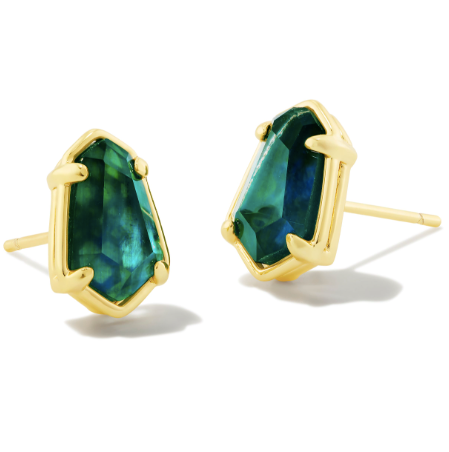 Alexandria Gold Stud Earrings in Teal Green Illusion| KENDRA SCOTT - The Street Boutique 