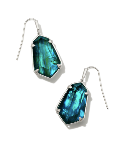 Load image into Gallery viewer, Alexandria Silver Drop Earrings in Teal Green Illusion | KENDRA SCOTT - The Street Boutique 
