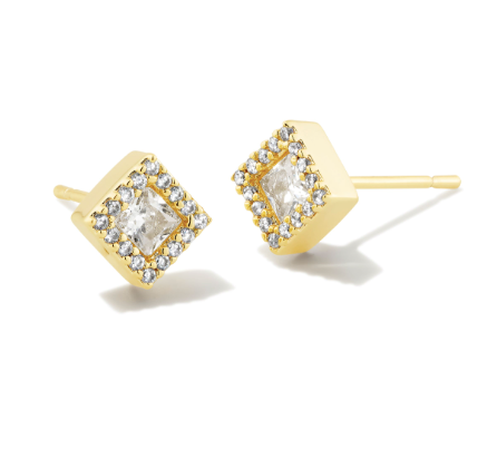 Load image into Gallery viewer, Gracie Gold Stud Earrings in White Crystal | KENDRA SCOTT - The Street Boutique 
