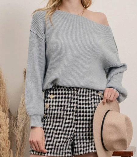 Load image into Gallery viewer, Balloon Sleeve Sweater in Grey - The Street Boutique 

