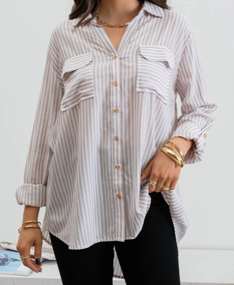 Lightweight Woven Top in Stripped Mocha - The Street Boutique 