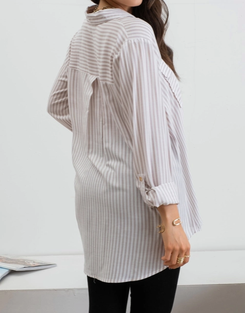 Lightweight Woven Top in Stripped Mocha - The Street Boutique 