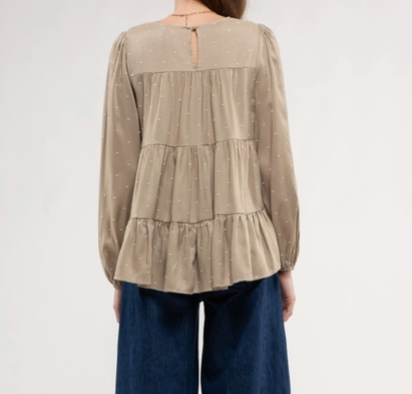 Load image into Gallery viewer, Tiered Clip Dot Top in Olive - The Street Boutique 
