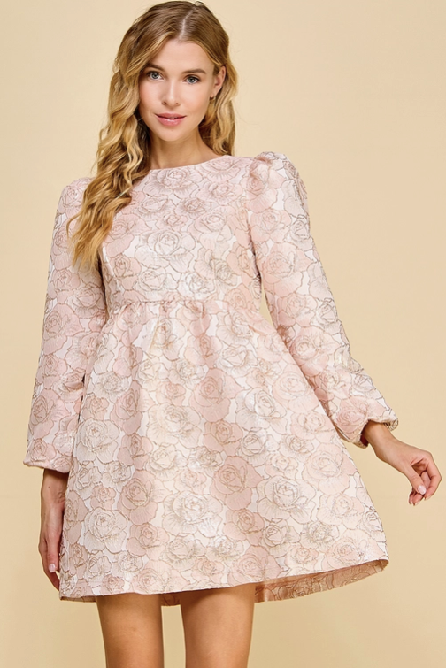 Load image into Gallery viewer, Floral Jacquard Mini Dress in Blush - The Street Boutique 
