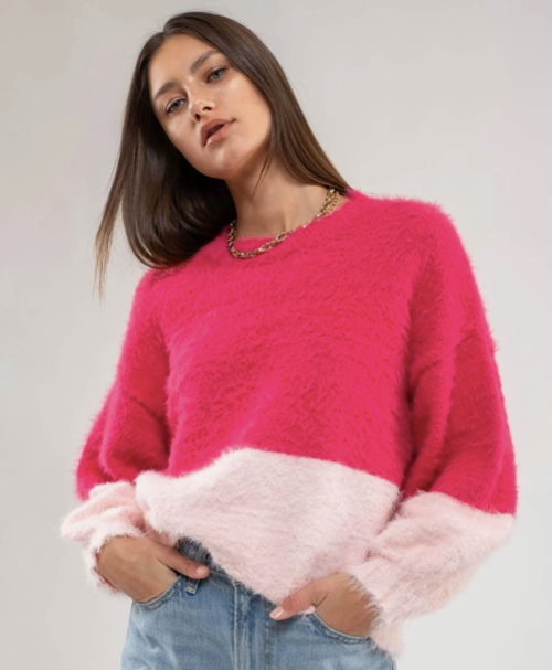 Load image into Gallery viewer, Feel Good Fuzzy Sweater in Bright Pink - The Street Boutique 
