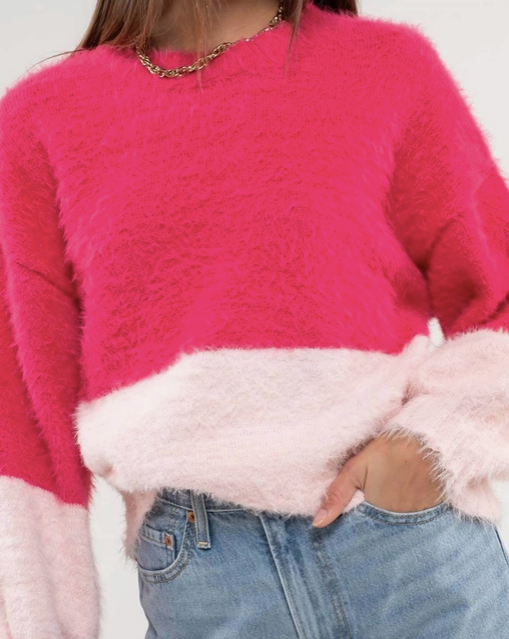 Feel Good Fuzzy Sweater in Bright Pink - The Street Boutique 