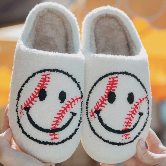 Load image into Gallery viewer, Baseball Happy Face Slippers - The Street Boutique 
