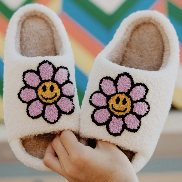 Daisy Happy Face Open Toed Slippers - The Street Boutique 