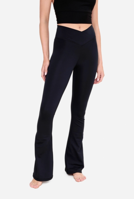 Crossover Waist Yoga Pants in Black - The Street Boutique 