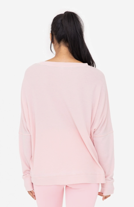 Waffle Ribbed Pullover in Rose - The Street Boutique 