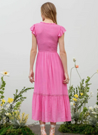 Smocked Ruffle Sleeve Maxi Dress in Pink - The Street Boutique 