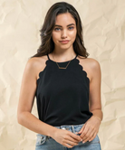 Scallop Trim Halter Top in Black - The Street Boutique 