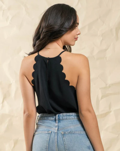 Scallop Trim Halter Top in Black - The Street Boutique 