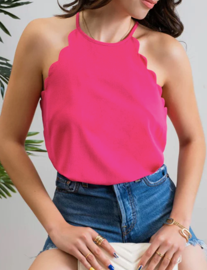 Scallop Trim Halter Top in Fuchsia - The Street Boutique 