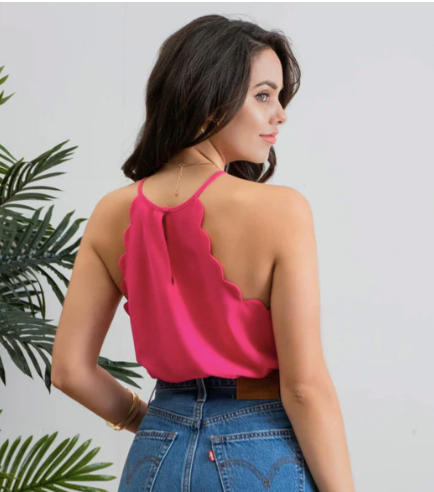 Scallop Trim Halter Top in Fuchsia - The Street Boutique 