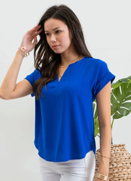 Button Detail Blouse in Royal Blue - The Street Boutique 