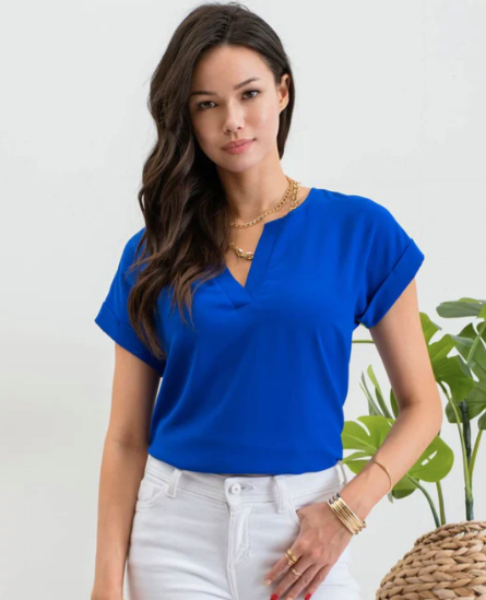 Button Detail Blouse in Royal Blue - The Street Boutique 