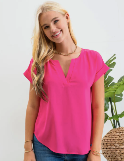 Button Detail Blouse in Fuchsia - The Street Boutique 