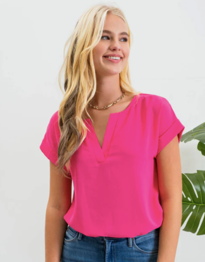 Button Detail Blouse in Fuchsia - The Street Boutique 